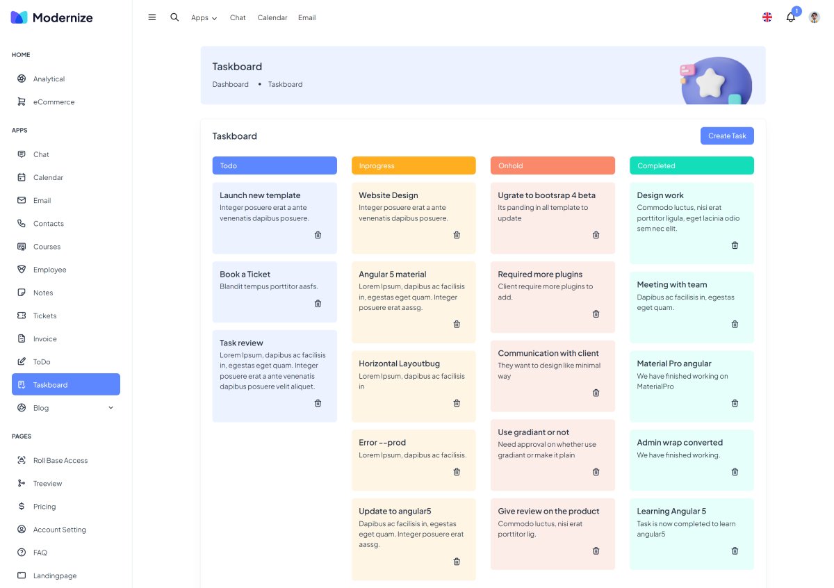 Modernize Angular Material Dashboard Template By AdminMart